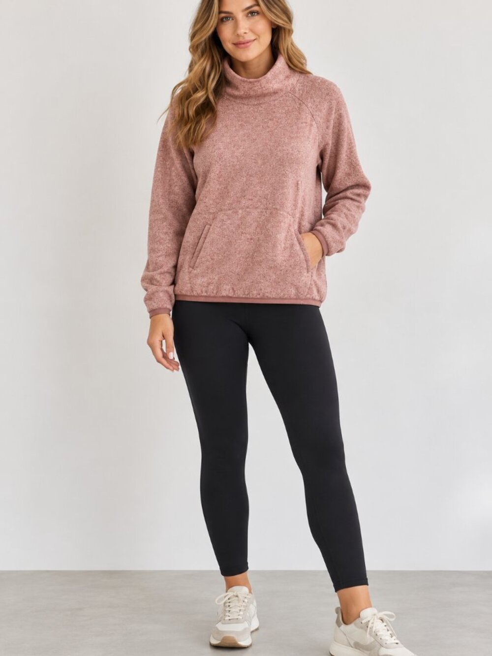 Tek Gear Pink Fleece Pullover Sweatshirt Mock Neck Pockets Size L